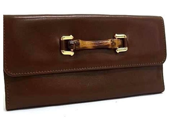 Bamboo GUCCI Cartera Larga con Solapa de Bambú Castaño