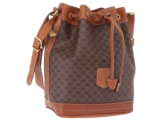 Céline Borsa a tracolla CELINE Macadam Canvas PVC Leather Brown Gold Auth 195708 Marrone D'oro