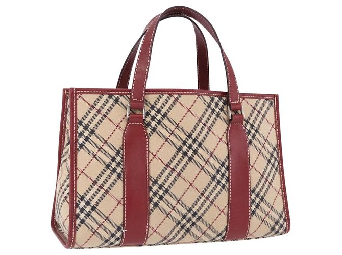 Borsa a mano BURBERRY Nova Check Blue Label in tela beige e argento Auth 195703