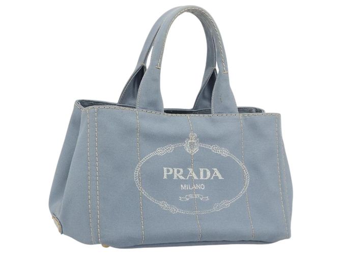 Sac à main PRADA Canapa MM Canvas Bleu Clair Or Auth 195671A Doré