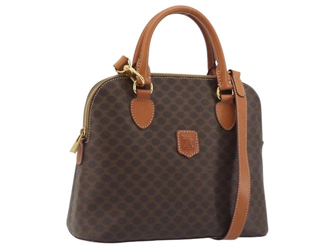 Céline Bolsa de Mão CELINE Macadam PVC Couro 2way Marrom Tom Dourado Auth 194929V