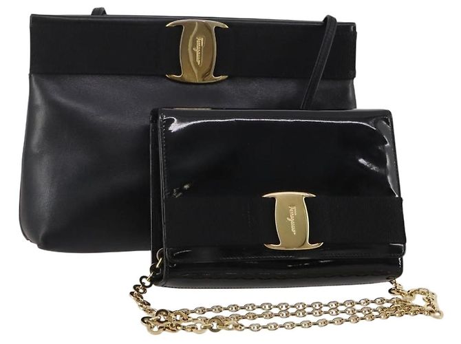 Borsa a tracolla Salvatore Ferragamo Vala in pelle Set da 2 Nero Auth 190004