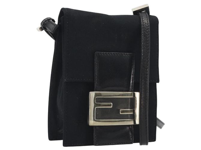 FENDI Bolsa de Ombro Pouch Mamma Baguette em Jersey de Algodão Preto Prata Auth 195300A