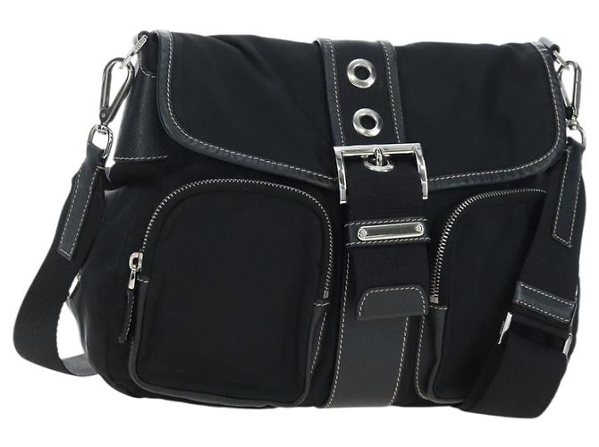 Borsa a tracolla PRADA Nylon Nero Argento Auth 195790V