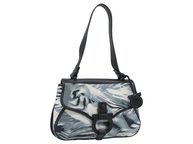 Borsa a tracolla Salvatore Ferragamo Gancini Nylon Grigio Argento Auth 195614A Marrone
