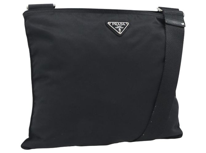 Borsa a Tracolla PRADA Nylon Nero Argento Auth 196146A