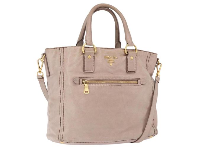 Bolsa de mão PRADA em couro 2way Bege Tom Dourado Auth 195488