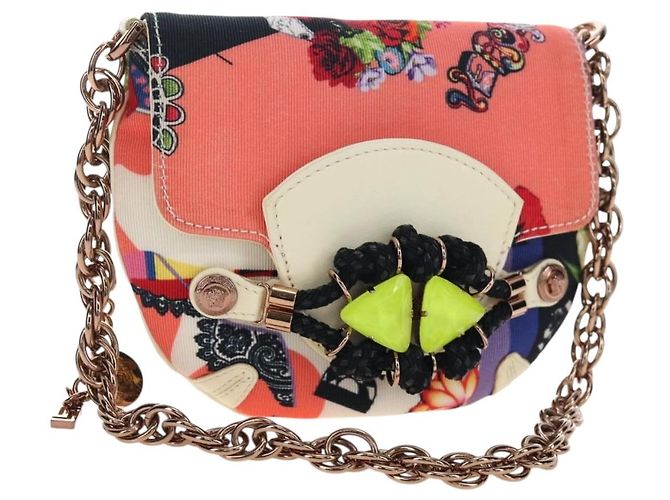 Borsa a tracolla con catena VERSACE Canvas Multicolor Gold Auth 195065M Multicolore D'oro
