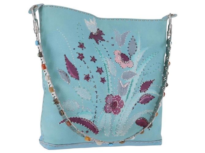 Borsa a tracolla FENDI Celeria in pelle azzurro argento Auth ka5643A Blu chiaro