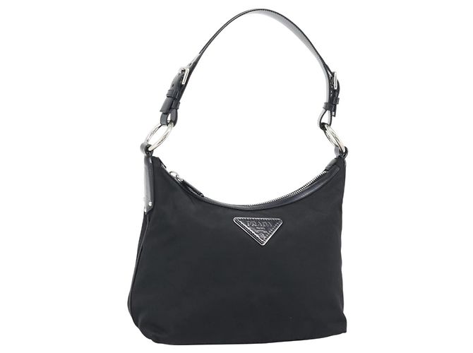 Borsa a Tracolla PRADA Nylon Black Silver Auth 196016A Nero Argento
