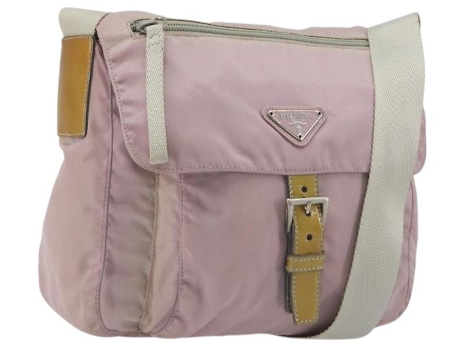 Bolsa de Ombro PRADA Nylon Rosa Prata Auth 194319A