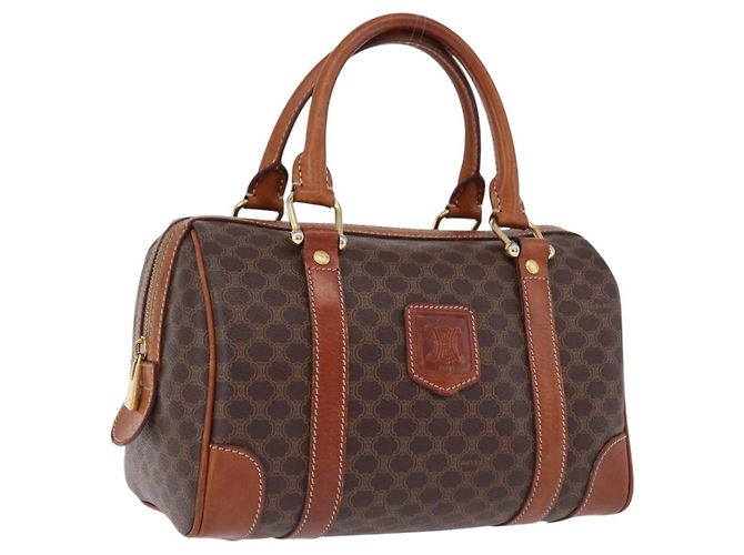 Céline Sac à main CELINE Macadam Canvas PVC Cuir Marron Or Auth 195723A Doré