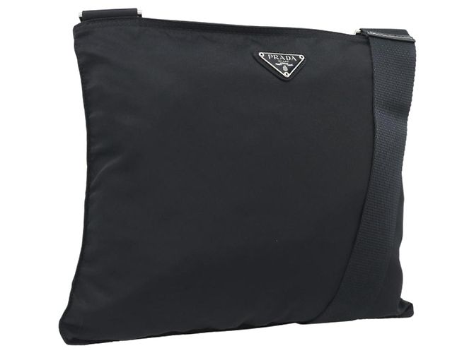 Borsa a tracolla PRADA Nylon Black Silver Auth 196147A Nero Argento