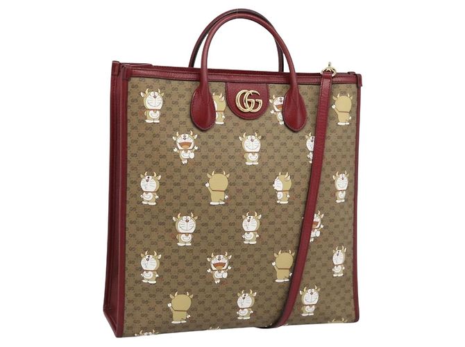 Borsa GUCCI Doraemon Micro GG PVC 2way Beige Gold 654345 Auth 195107SAM
