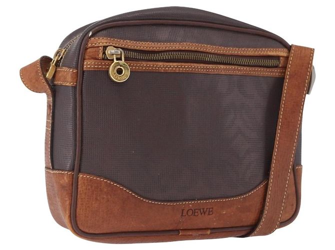 Borsa a tracolla LOEWE PVC Brown Gold Silver Auth 195697 Marrone Argento D'oro