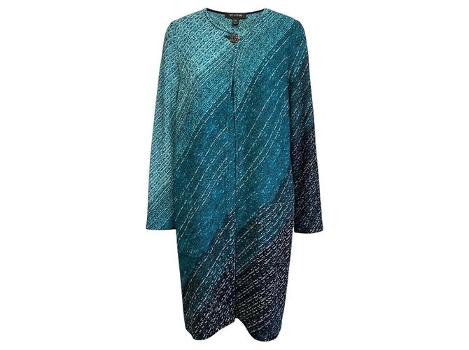 Autre Marque Conjunto de casaco e vestido de malha de viscose e lã St. John Turquoise / Teal Multi Azul