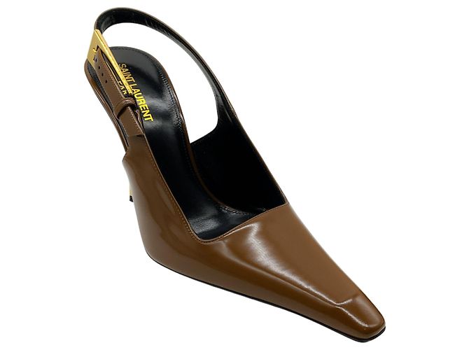 Saint Laurent Vernice Gloss Dune 110 Slingback Pumps