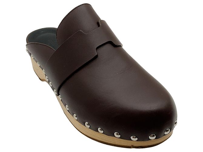Hermès Brown Leather Calya Mule Clogs