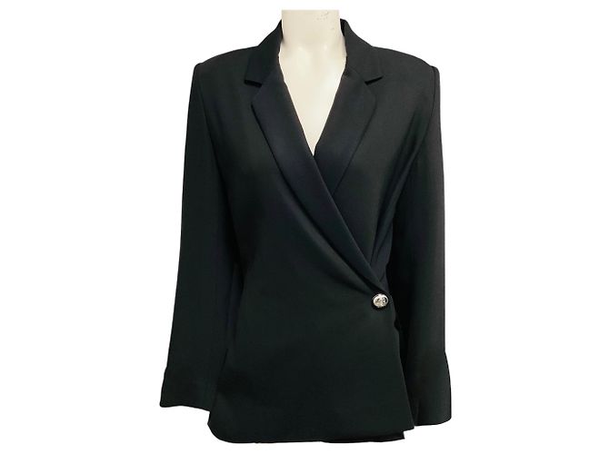 Giacca blazer Loewe sartoriale in viscosa elasticizzata nera con singolo bottone e taglio asimmetrico Nero