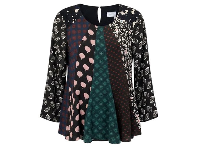 Lanvin Black Multi Patchwork Silk Blouse Multiple colors