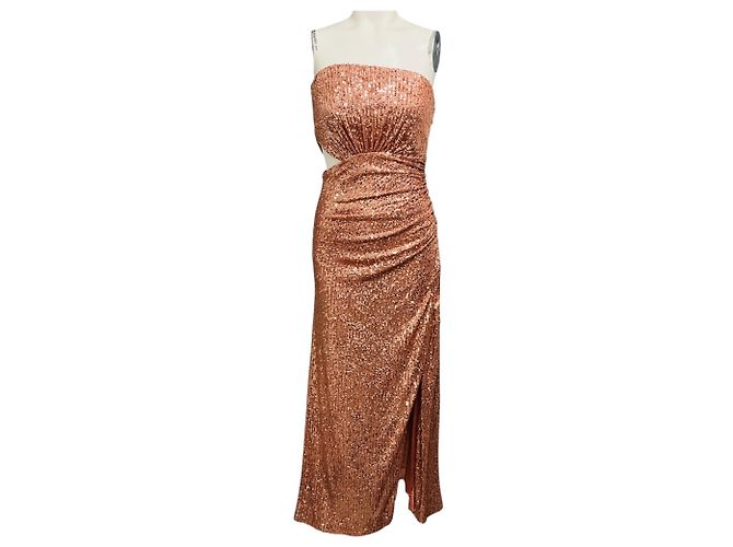 Autre Marque Ramy Brook Robe de soirée midi bustier à sequins Grace Rose Gold Métallisé