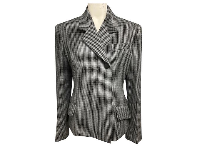 Salvatore Ferragamo Ferragamo Grey Multi Houndstooth Wool Blazer Jacket