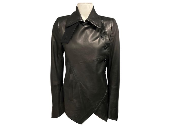 Ann Demeulemeester Black Leather Luvas Jacket
