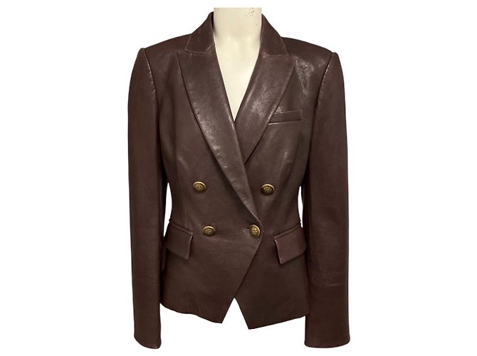 Veronica Beard Burgundy Oxblood Gail Lamb Leather Dickey Jacket Dark red