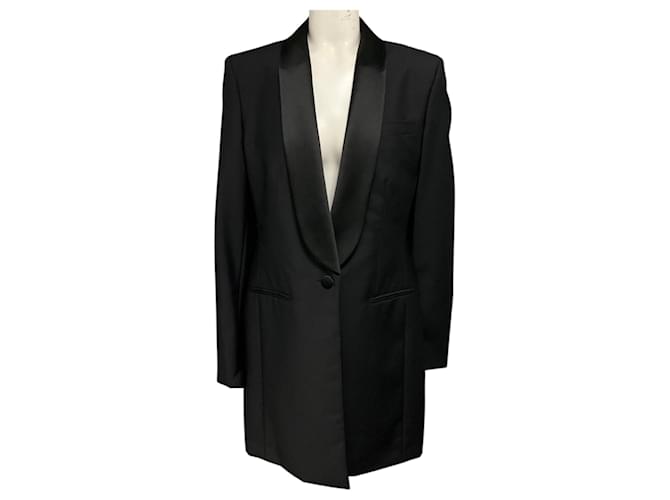 Givenchy Black Draped Back Long Wool Blazer with 4G Pattern Lining