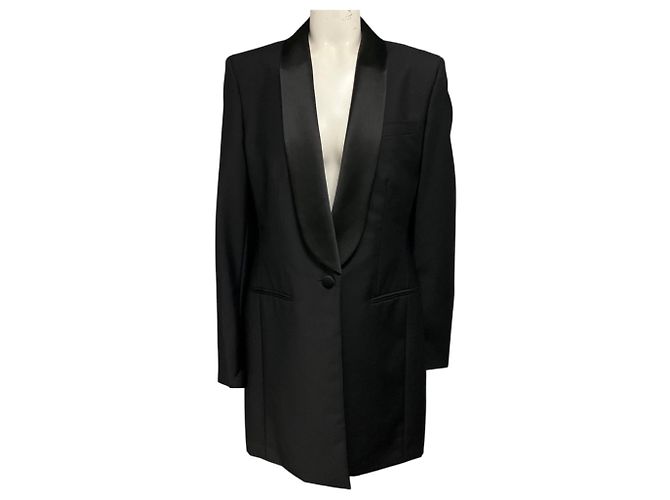Blazer longo de lã preto Givenchy com costas drapeadas e forro com padrão 4G