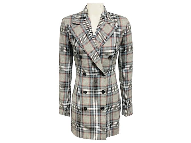 Autre Marque Y/PROJECT Grey / Blue Multi Plaid Double Breasted Blazer Multiple colors