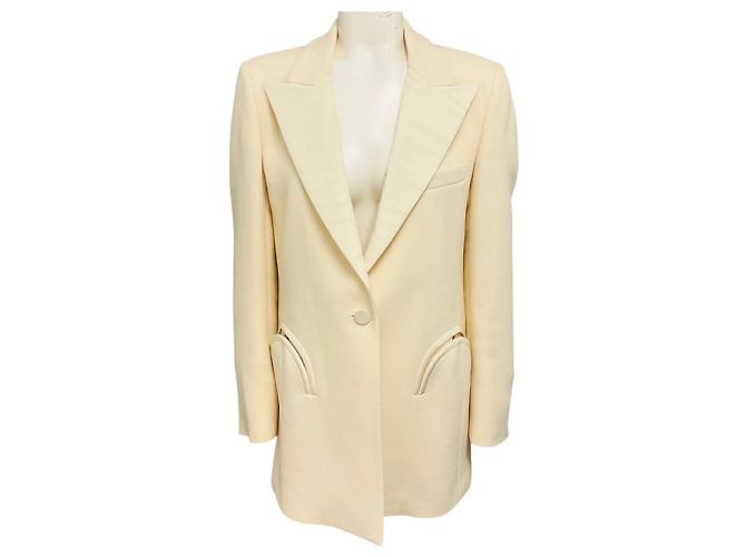 Autre Marque Blaze Milano Ivory One Button Wool Blazer Beige