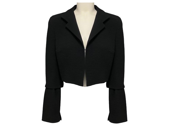 Akris Black Textured Wool Stretch Crop Octopus Jacket