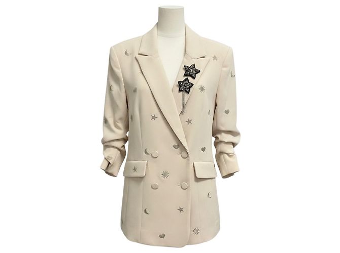Autre Marque Cinq a Sept cremefarbener Crepe-Blazer mit Sternenbesatz