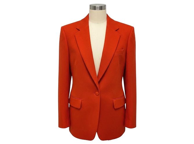 Dries Van Noten Rust One Button Wool Tweed Blazer Jacket Red