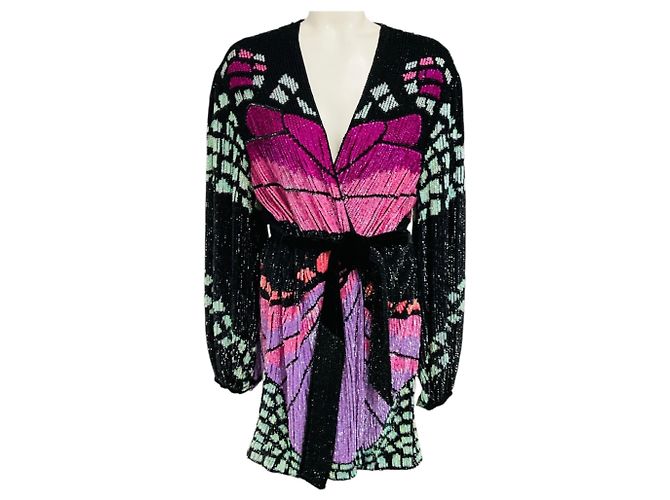 Retrofête Retrofete Pink / Black Multi Sequined Jacket with Belt Multiple colors