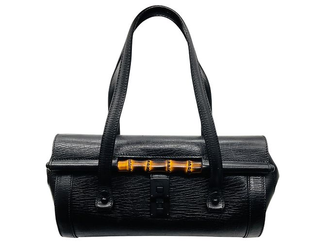 Borsa a tracolla Gucci in pelle nera Bamboo Bullet Nero