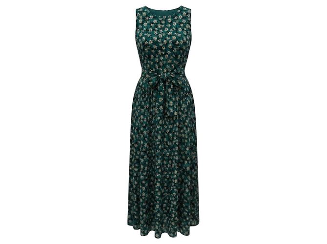 Ulla Johnson ärmelloses Maxikleid aus Seide mit grünem Multi-Floral-Print und Gürtel