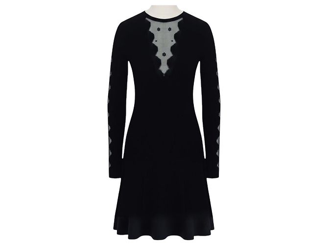 Vestido midi trapecio Alexander McQueen con paneles de malla negra Negro