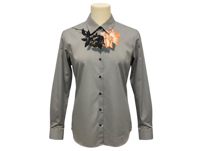 Dries Van Noten Baumwollhemd / Bluse mit grauem Blumenprint