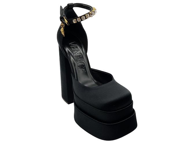 Versace Black Satin Medusa Aevitas Platform Pumps