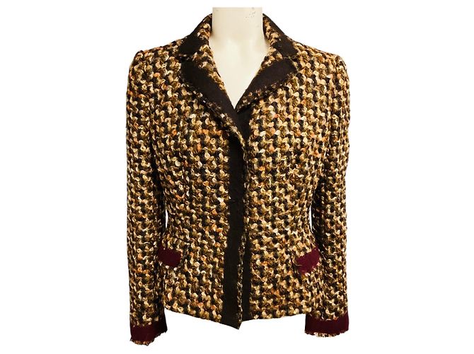 Prada Brown / Burgundy Multi Wool Tweed Jacket Multiple colors