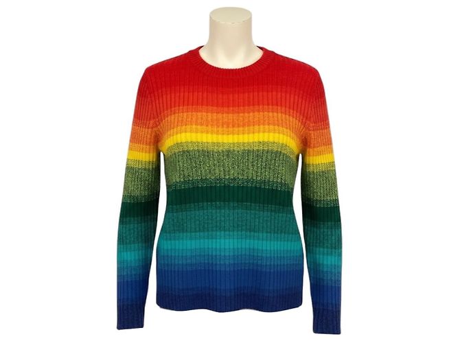 Autre Marque The Elder Statesman Rainbow Mehrfarbiger gestreifter Kaschmir-Strickpullover mit Rundhalsausschnitt Mehrfarben