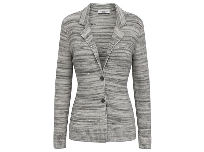 Autre Marque Amina Rubinacci Strickjacke aus meliertem grauen Wollstrick mit Pailletten
