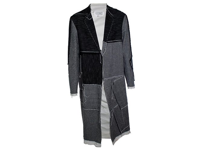 Maison Martin Margiela Margiela x John Galliano, patchwork inside out wool coat Black White