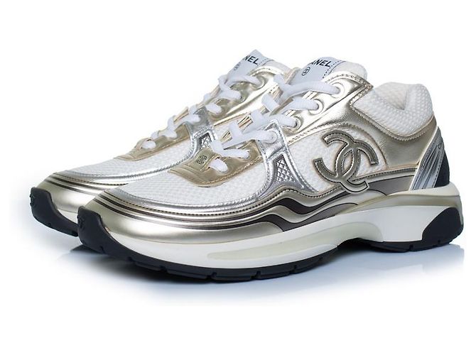 Chanel, CC runner em dourado e prateado com mesh Prata Branco