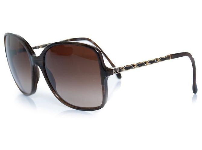 Chanel, square brown sunglasses with chain