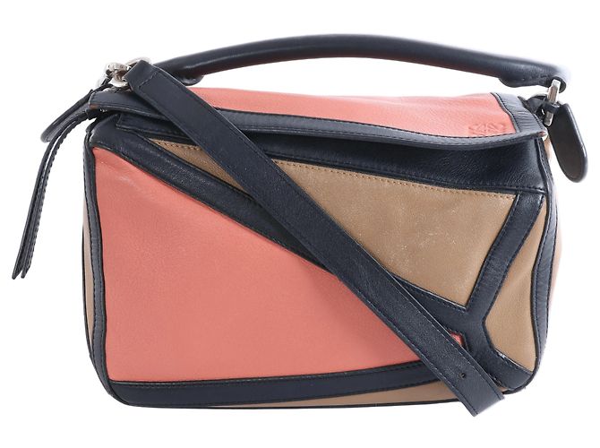 Bolsa Loewe Puzzle Small em couro, mala de mão 2 formas em preto x rosa