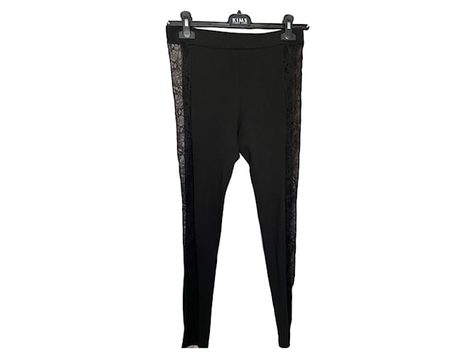 Versus Versace Black Lace Panel Cotton Leggings 
