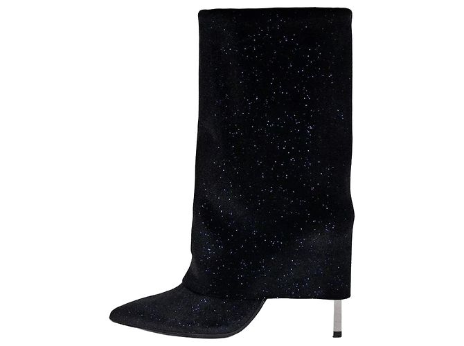 Stivaletti décolleté a punta con paillettes blu Balmain Sz.37 usati